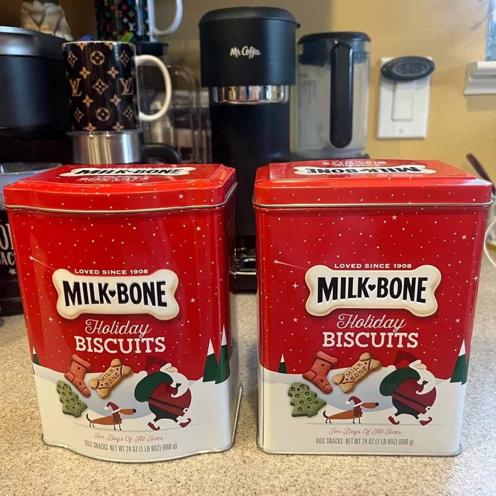 2-MILK BONE “Empty” Dog Biscuit Storage Tin Container (s)